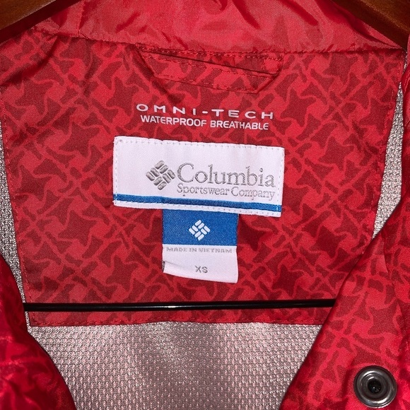 Columbia Omni-Tech Waterproof Hooded Red Women’s Rain Jacket XS Printed - Picture 5 of 6